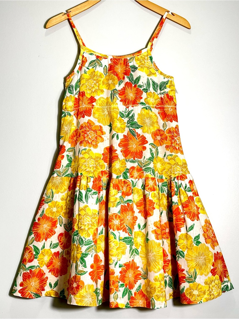 ZARA Kid's Linen Blend Sundress Orange Yellow Green Floral Print Size Girls 7